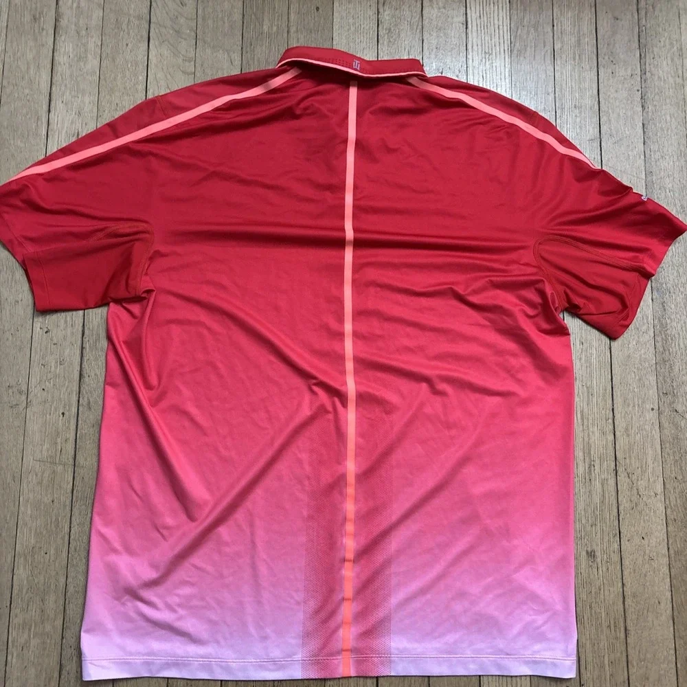 Nike Tiger Woods Golf Polo Shirt XL Snap Red Pink Gradient Vent Collar Stretch